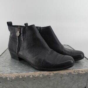 Munro American Womens‎ Black Leather Ankle Boots Low Block Heel Side Zip Booties
